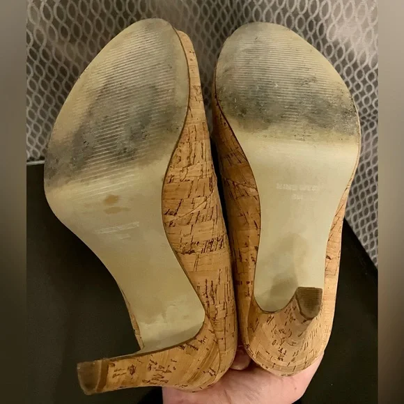 NINE WEST Cork Peep Toe Heels sz 6 - Picture 5 of 7